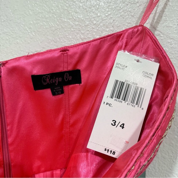 NWT reign on pink & gold sequin sweetheart strapless high low mesh prom dress - Picture 5 of 9